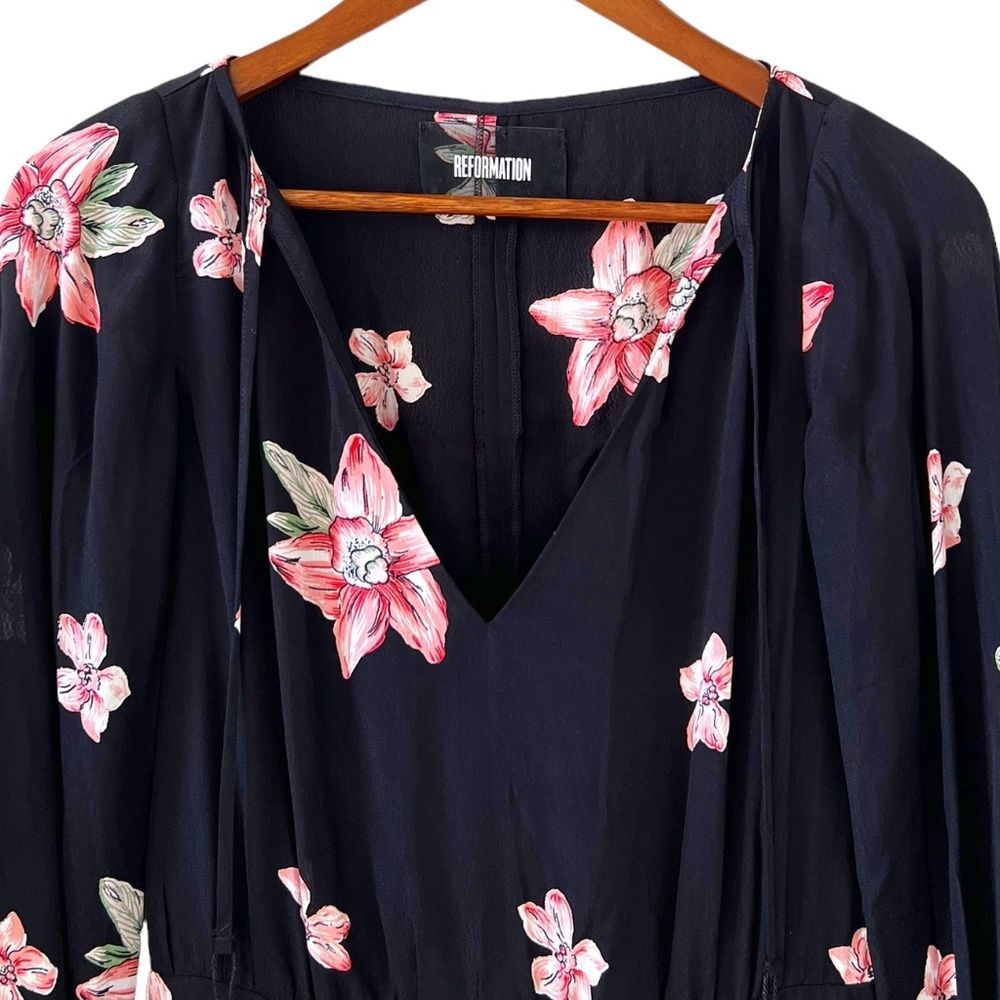 Reformation Misha Black Floral Mini Dress Size 2 - Picture 5 of 16
